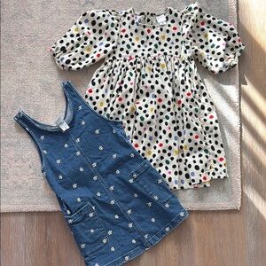 Hanna Andersson Polka Dot Dress and Denim Pinafore Set in US 6-7